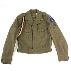 VTG 40s US Army Military Field OD Ike Wool Jacket 34S Green Security Sportswear